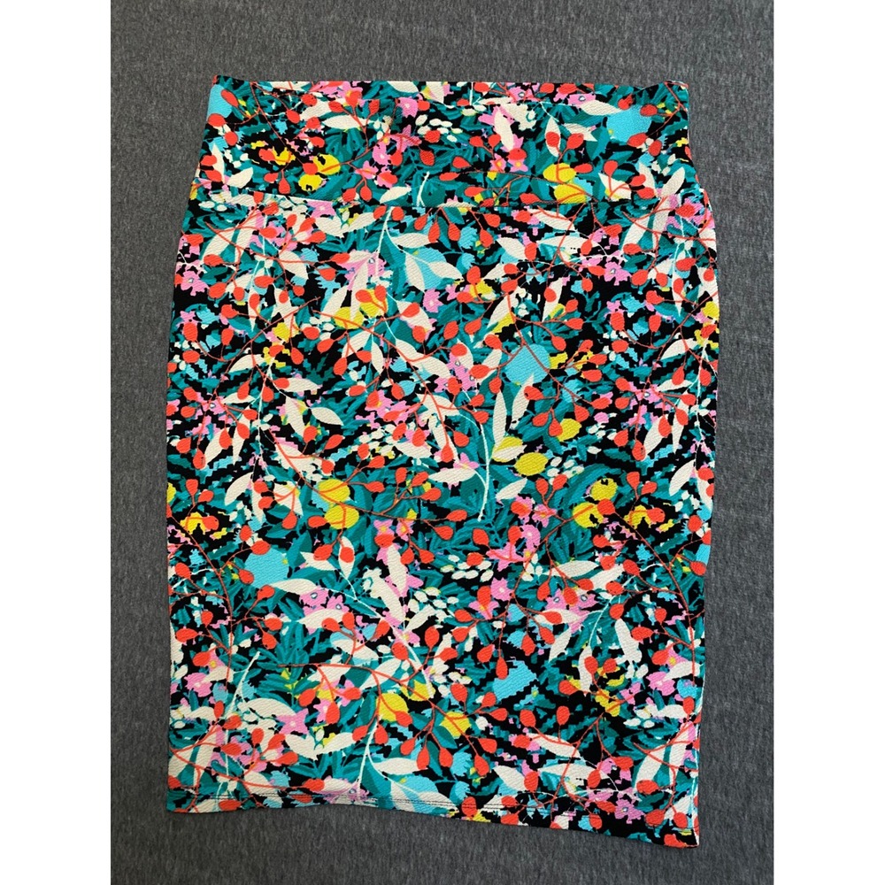 LuLaRoe Cassie Pencil Skirt XL Floral Botanical Print Stretch Knit Multi-Color